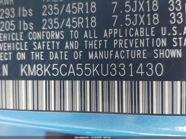 2019 HYUNDAI KONA KM8K5CA55KU331430 Photo 8