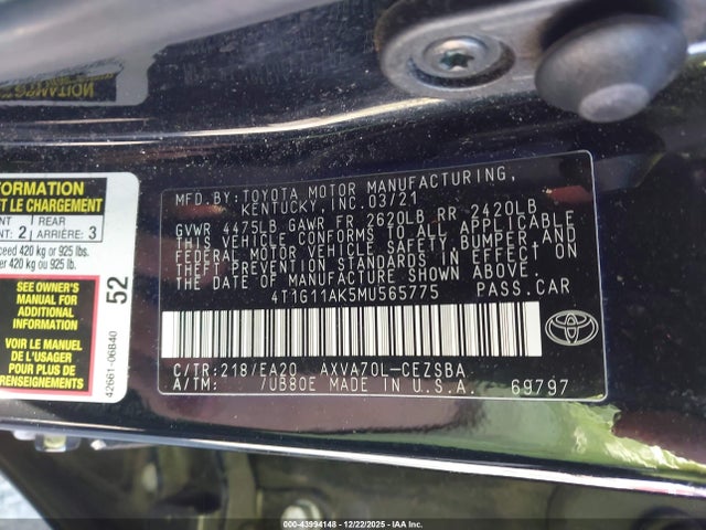 4T1G11AK5MU565775 Toyota CAMRY SE