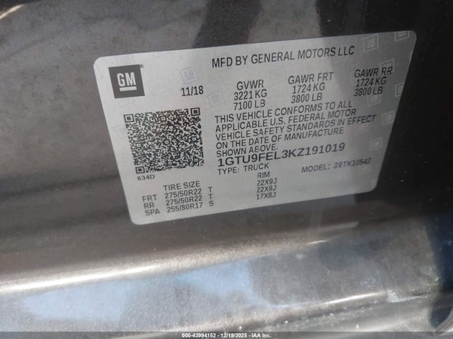 1GTU9FEL3KZ191019 GMC l87 - di dfm, alum, gen 5
