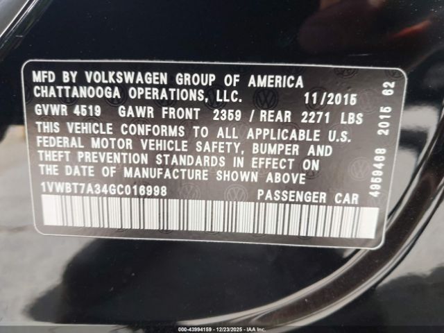 2016 VOLKSWAGEN PASSAT 1VWBT7A34GC016998 Photo 8