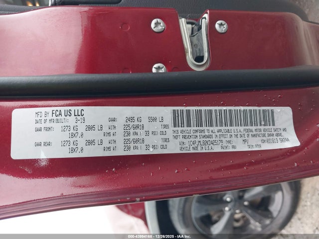 2019 Jeep Cherokee Altitude 4x4 მანქანა იყიდება აუქციონზე, vin: 1C4PJMLB2KD425179, აუქციონის ნომერი: 43994168