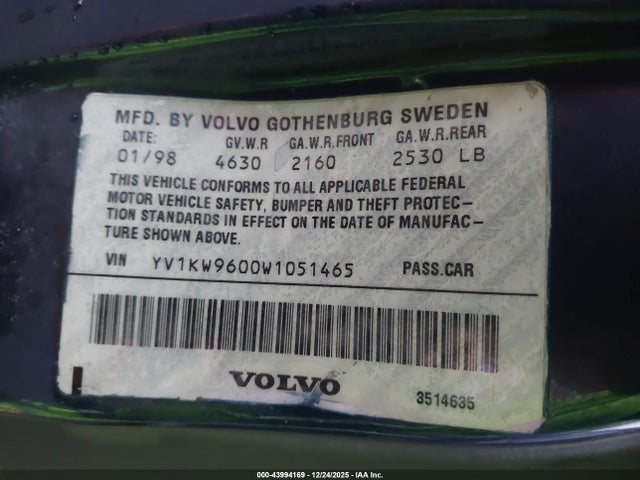 1998 VOLVO V90 YV1KW9600W1051465 Photo 8