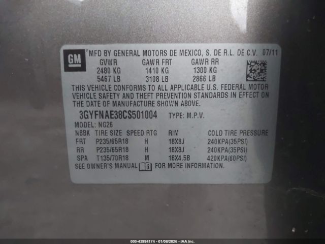 2012 CADILLAC SRX 3GYFNAE38CS501004 Photo 8