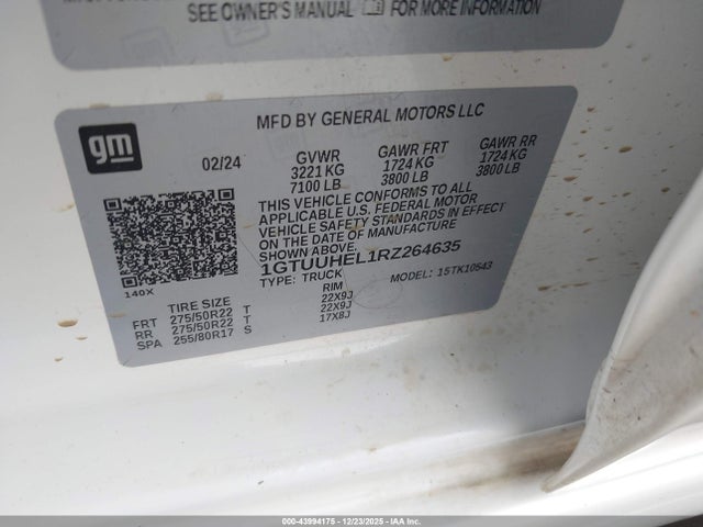 43994175 :رقم المزاد ، 1GTUUHEL1RZ264635 vin ، 2024 Gmc Sierra 1500 4wd  Short Box Denali Ultimate مزاد بيع