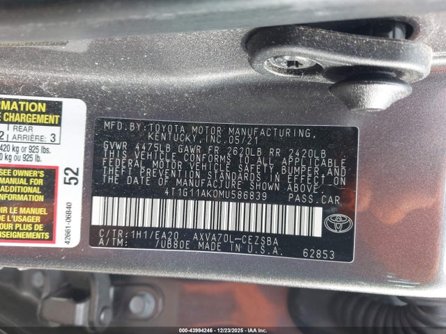 4T1G11AK0MU586839 Toyota CAMRY SE