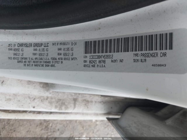 Продажа на аукционе авто 2015 Chrysler 200 S, vin: 1C3CCCBBXFN539312, номер лота: 43994259