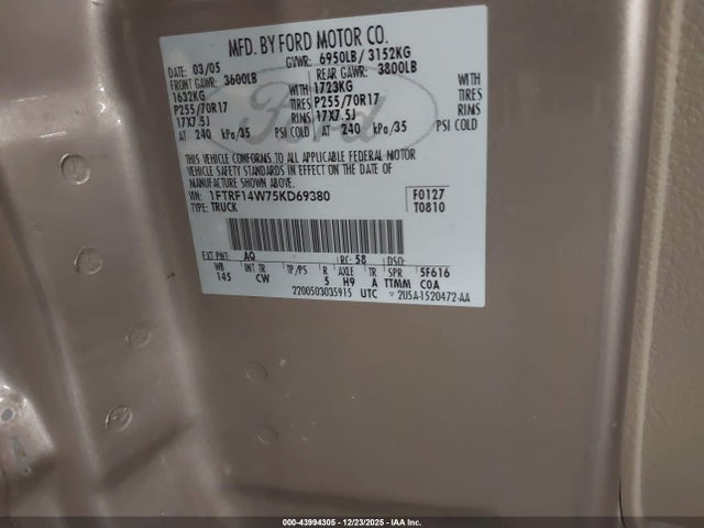 2005 FORD F-150 1FTRF14W75KD69380 Photo 8
