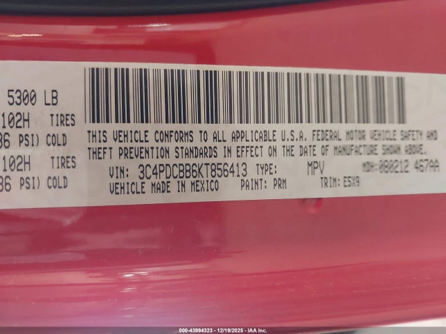 2019 DODGE JOURNEY 3C4PDCBB6KT856413 Photo 8