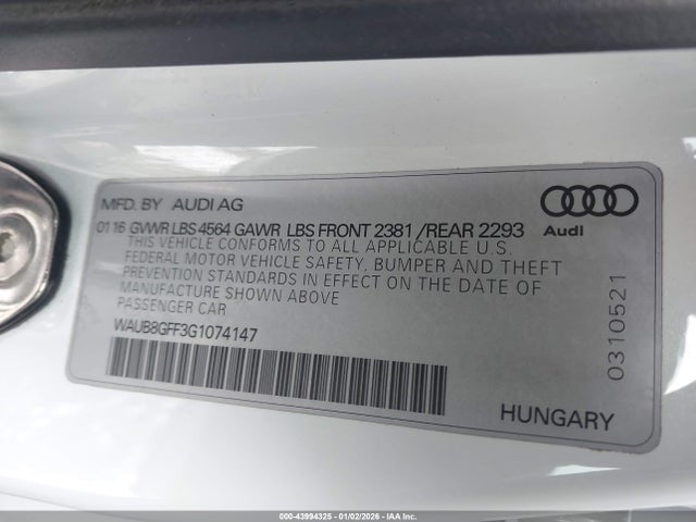 2016 AUDI A3 WAUB8GFF3G1074147 Photo 8