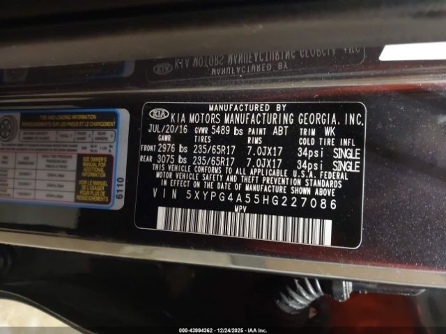 2017 KIA SORENTO 5XYPG4A55HG227086 Photo 8