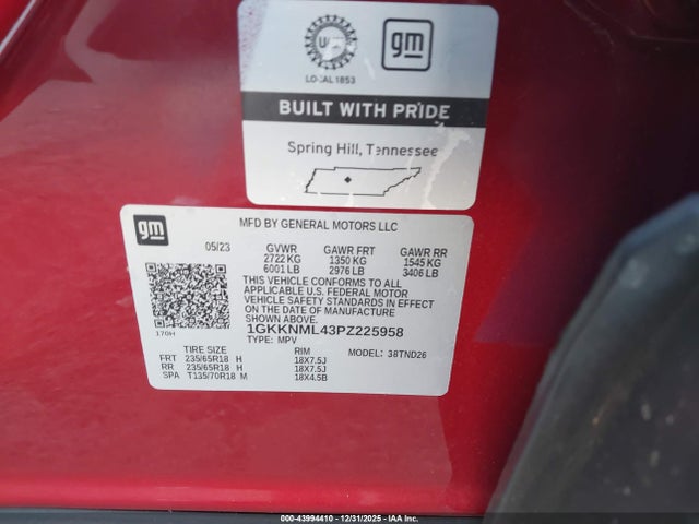 43994410 :رقم المزاد ، 1GKKNML43PZ225958 vin ، 2023 Gmc Acadia Fwd Slt مزاد بيع