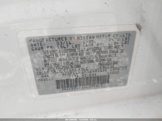 Nissan Versa Note Sv 2016 3N1CE2CP5GL394565 Image 9