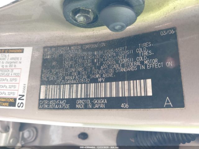 2006 TOYOTA 4RUNNER JTEZU14R460078182 Photo 8