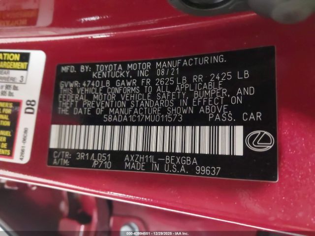 2021 LEXUS ES 300H 58ADA1C17MU011573 Photo 8