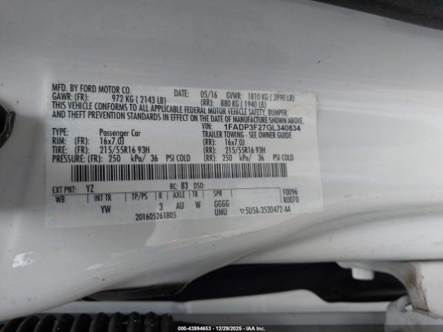 2016 FORD FOCUS 1FADP3F27GL340834 Photo 8