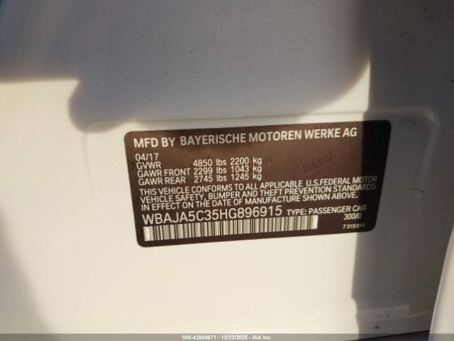 2017 BMW 530I WBAJA5C35HG896915 Photo 8