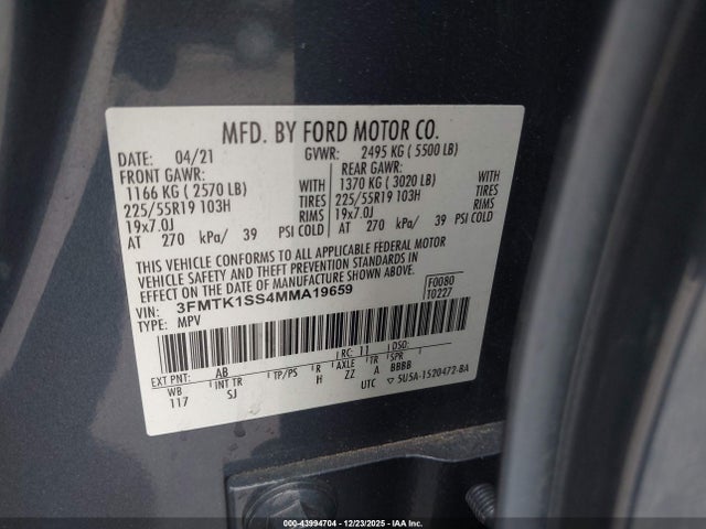3FMTK1SS4MMA19659 Ford Mustang Mach-e Select