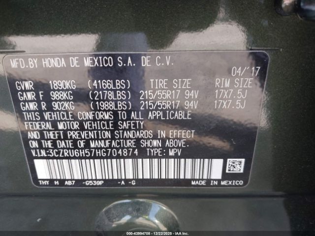 2017 HONDA HR-V 3CZRU6H57HG704874 Photo 8