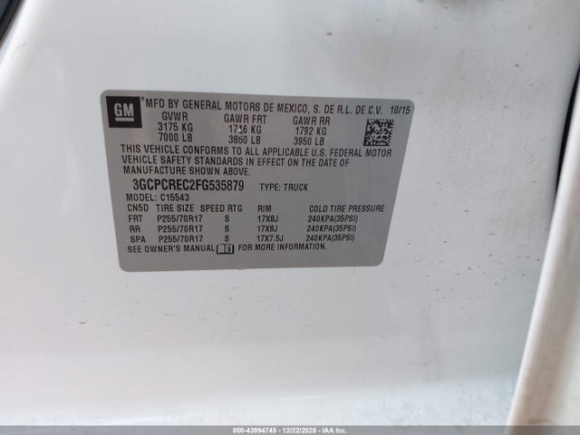 Chevrolet Silverado 1500 1lt 2015 3GCPCREC2FG535879 Image 9