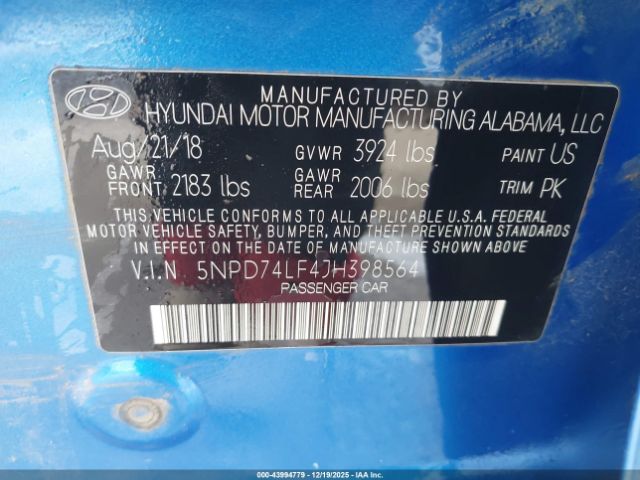 2018 HYUNDAI ELANTRA 5NPD74LF4JH398564 Photo 8
