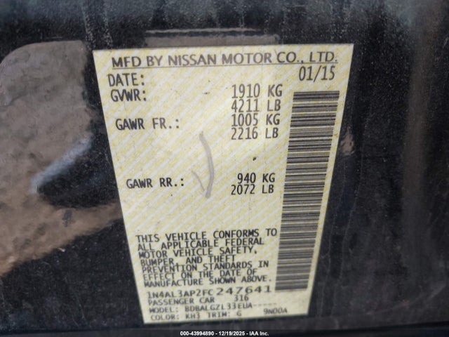 2015 NISSAN ALTIMA 1N4AL3AP2FC247641 Photo 8