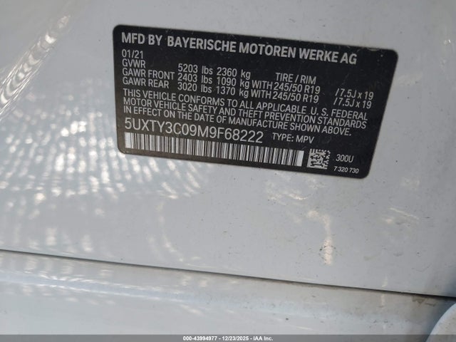 Aukcja sprzedaży 2021 Bmw X3 Sdrive30i, vin: 5UXTY3C09M9F68222, numer aukcji: 43994977