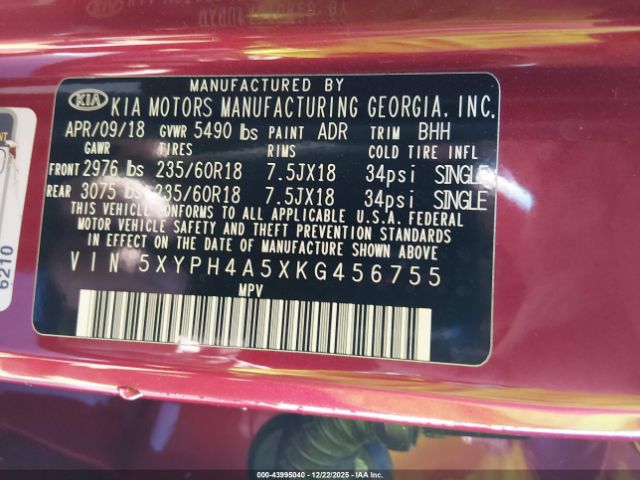 2019 KIA SORENTO 5XYPH4A5XKG456755 Photo 8