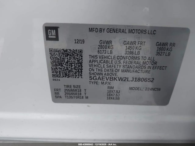 5GAEVBKW2LJ180652 Buick Enclave Awd Premium