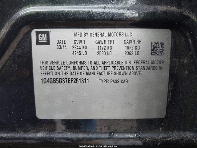 Продаж на аукціоні авто 2014 Buick Lacrosse Leather Group, vin: 1G4GB5G37EF261311, номер лоту: 43995106