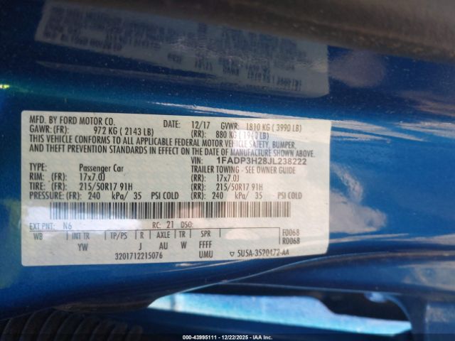 2018 FORD FOCUS 1FADP3H28JL238222 Photo 8