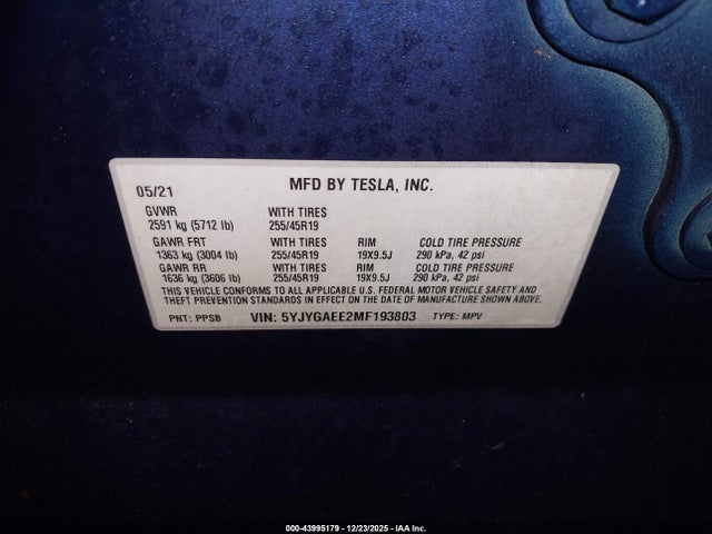 2021 TESLA MODEL Y 5YJYGAEE2MF193803 Photo 8