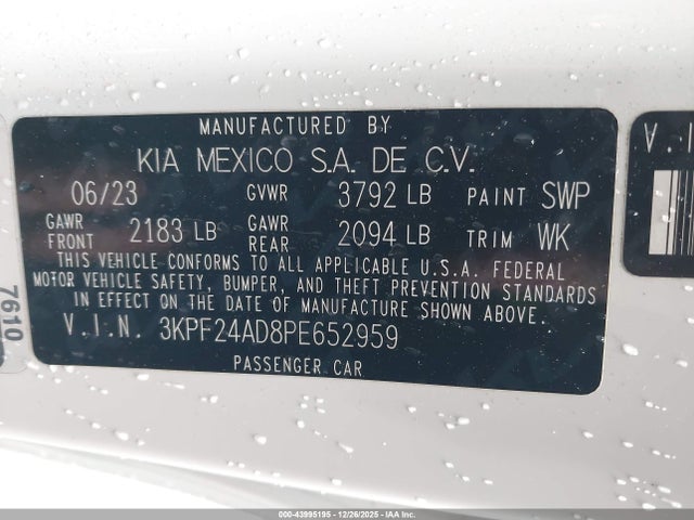 3KPF24AD8PE652959 KIA Forte Lxs