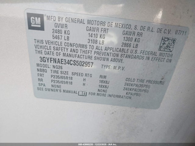 2012 CADILLAC SRX 3GYFNAE34CS502957 Photo 8