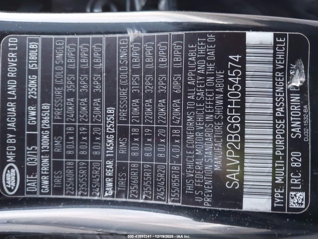 SALVP2BG6FH054574 Land Rover Range Rover Evoque Pure