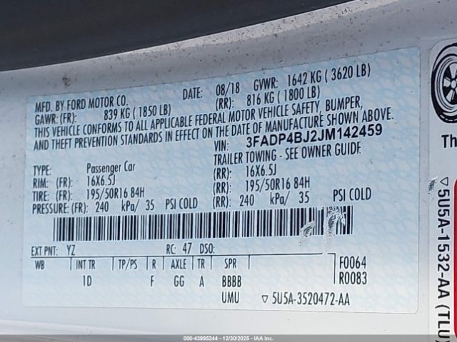 2018 FORD FIESTA 3FADP4BJ2JM142459 Photo 8