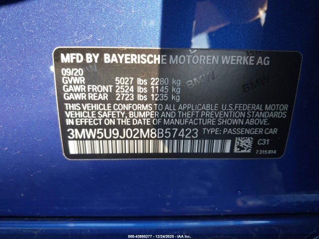 2021 BMW 3 SERIES 3MW5U9J02M8B57423 Photo 8