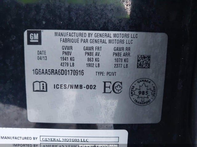 43995304 :رقم المزاد ، 1G6AA5RA6D0170916 vin ، 2013 Cadillac Ats Standard مزاد بيع