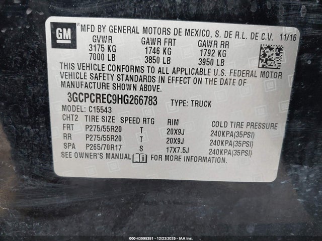 3GCPCREC9HG266783 Chevrolet Silverado 1500 1lt