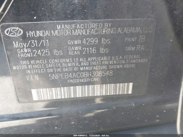 2011 HYUNDAI SONATA 5NPEB4AC0BH308548 Photo 8