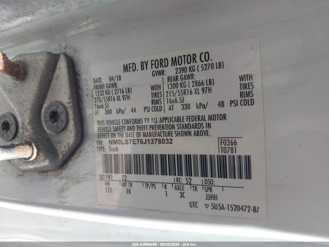 Auction sale of the 2018 Ford Transit Connect Xl, vin: NM0LS7E76J1378032, lot number: 43995489