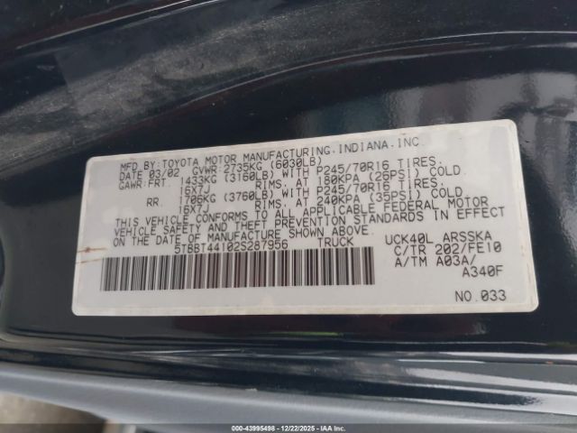 2002 TOYOTA TUNDRA 5TBBT44102S287956 Photo 8