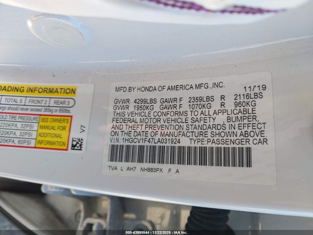 1HGCV1F47LA031924 Honda ACCORD EX