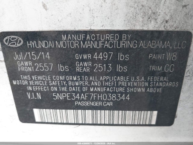 5NPE34AF7FH038344 Hyundai Sonata Limited