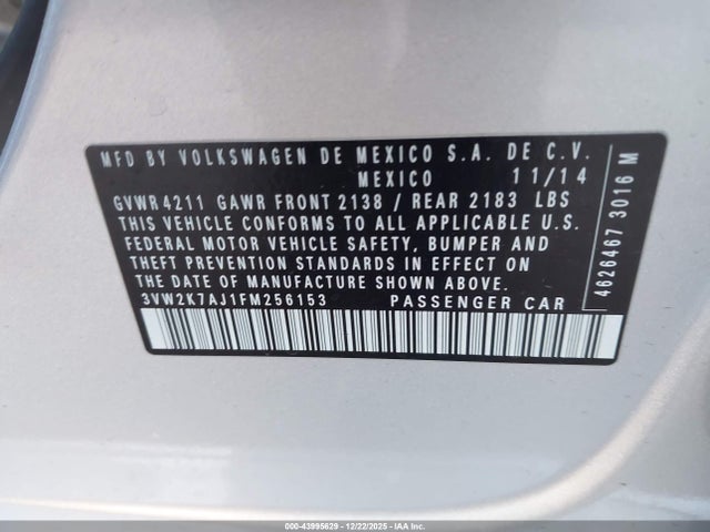 Volkswagen Jetta 2.0l S 2015 3VW2K7AJ1FM256153 Image 9