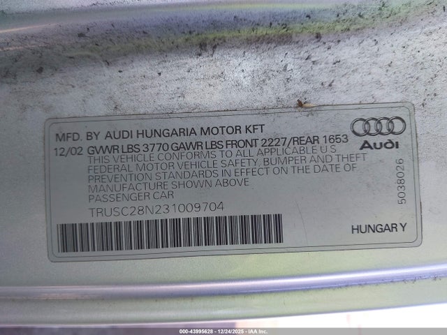 2003 AUDI TT TRUSC28N231009704 Photo 8