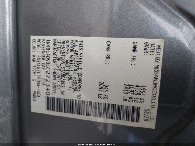 2020 NISSAN ALTIMA 1N4BL4DV3LC272340 Photo 8