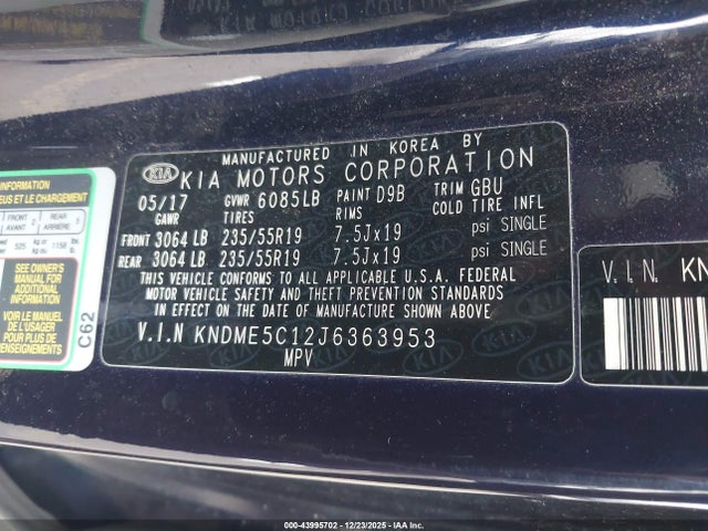 KNDME5C12J6363953 KIA Sedona Sx Limited