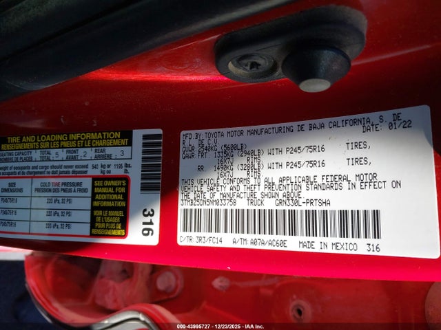 Продажа на аукционе авто 2022 Toyota Tacoma Sr5 V6, vin: 3TMBZ5DN5NM033758, номер лота: 43995727