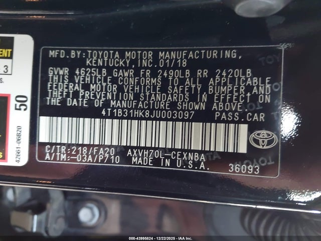 4T1B31HK8JU003097 Toyota Camry Hybrid Le