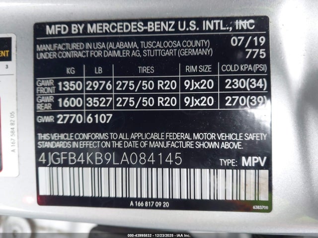 4JGFB4KB9LA084145 Mercedes-Benz Gle 350 4matic